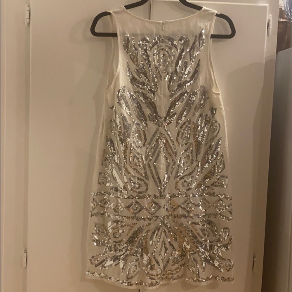 Calypso Silver Sequin Linen Mini Shift Dress - image 4